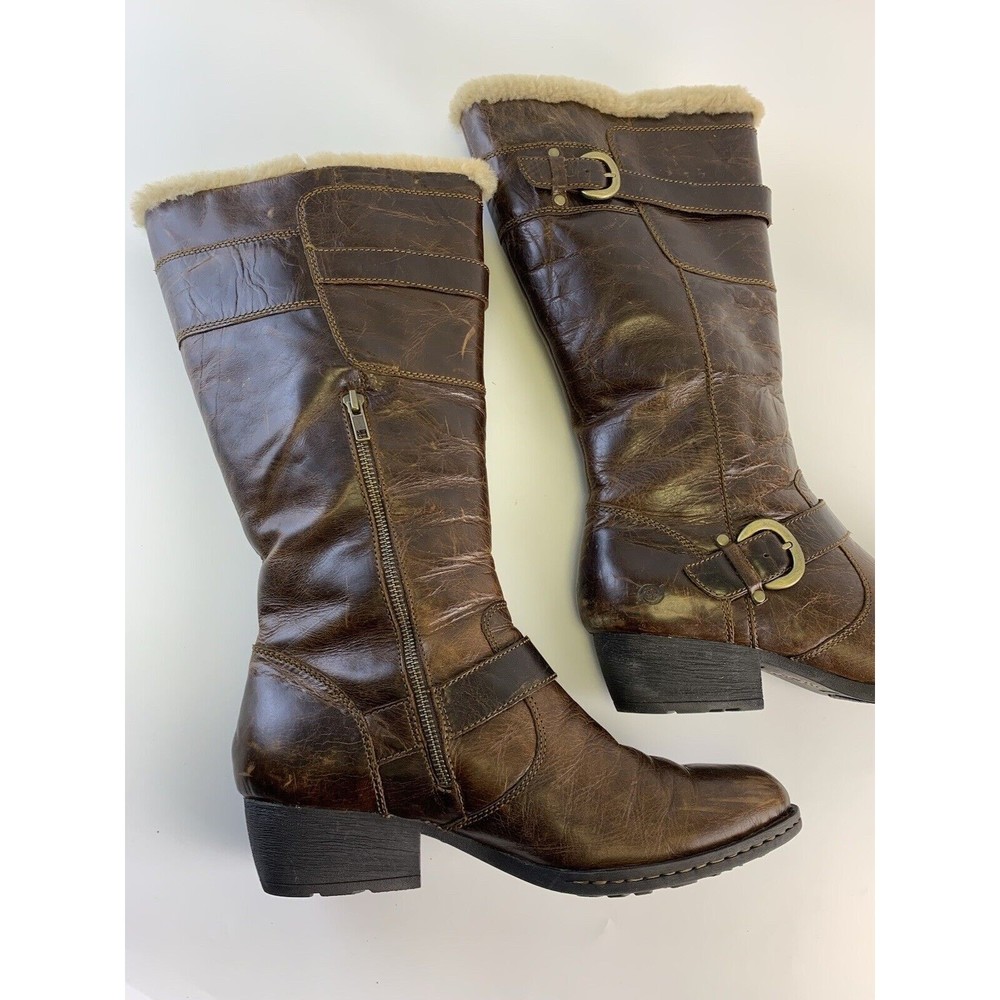 Born Randi Boots Tall Heel Shearling Lined Brown Distressed Leather Womens 11 - Picture 7 of 16